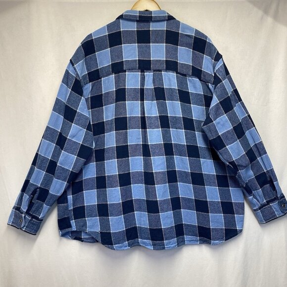 Levi's Silver Tab Oversized Plaid Flannel Metal Button-Up Shirt Men Size XL Blue - Picture 2 of 15